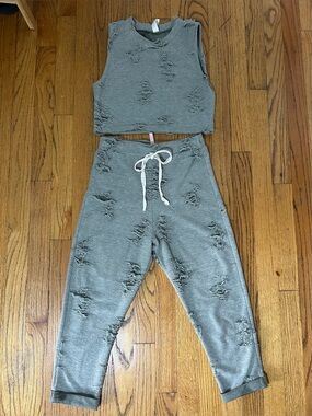 Distressed light green sage   Cropped Tank & Jogger Set - Lounge